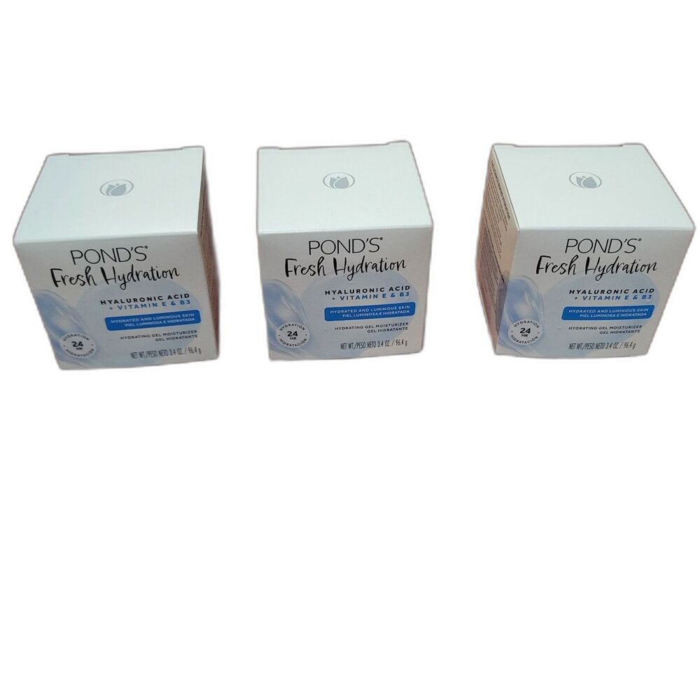3 New Pond’s Fresh Hydration Hyaluronic Acid Gel Moisturizer Face Cream 3.4 oz